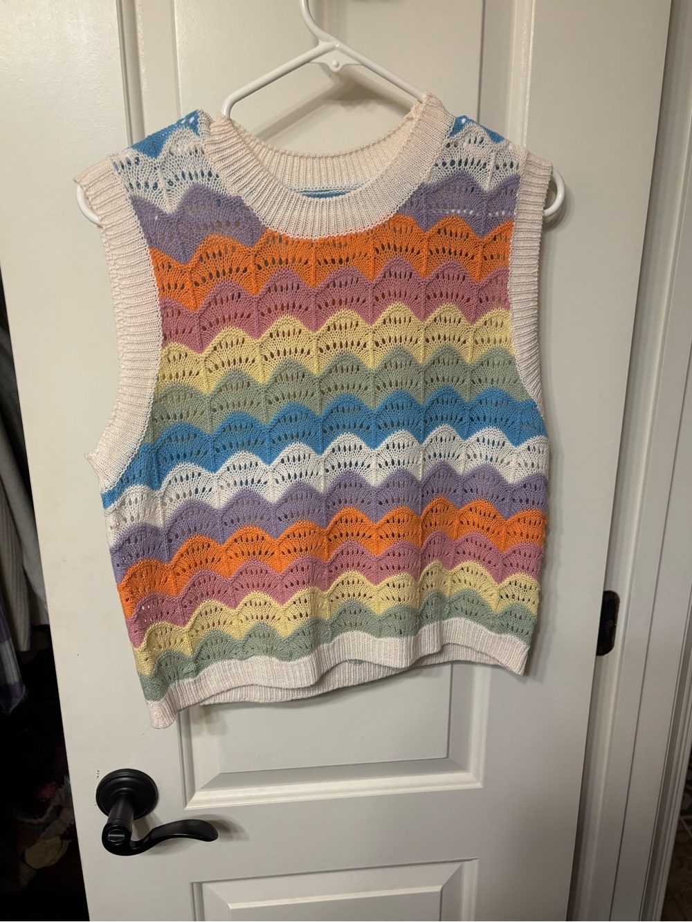 SHEIN Multicolor Crochet Stripe V-Neck Sweater Vest
